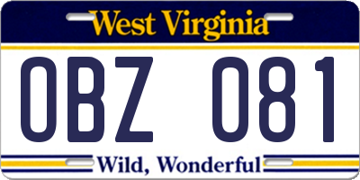 WV license plate OBZ081