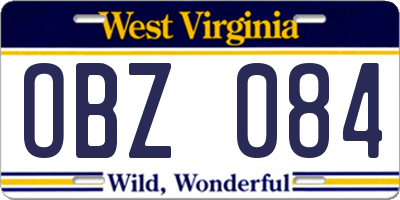 WV license plate OBZ084