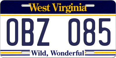 WV license plate OBZ085