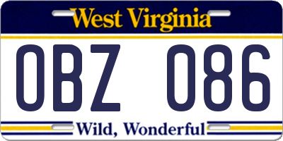 WV license plate OBZ086