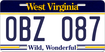 WV license plate OBZ087