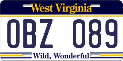 WV license plate OBZ089