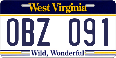 WV license plate OBZ091
