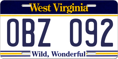 WV license plate OBZ092