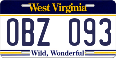 WV license plate OBZ093