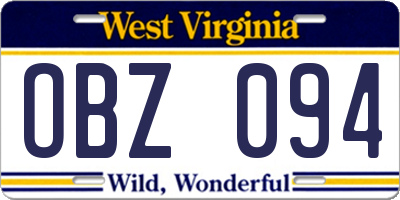 WV license plate OBZ094