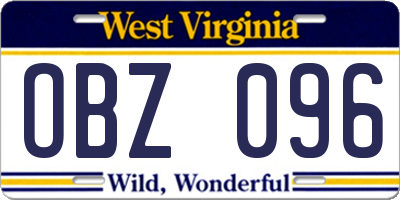 WV license plate OBZ096