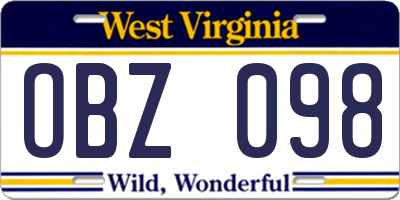 WV license plate OBZ098
