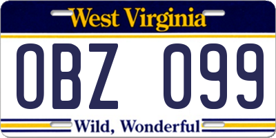 WV license plate OBZ099