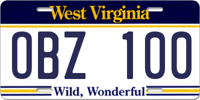 WV license plate OBZ100