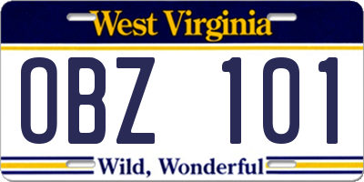 WV license plate OBZ101