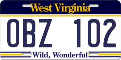 WV license plate OBZ102