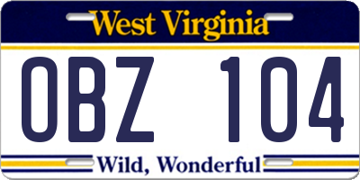 WV license plate OBZ104