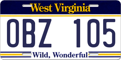 WV license plate OBZ105