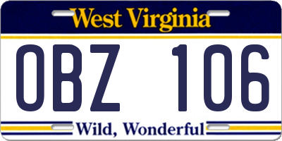 WV license plate OBZ106
