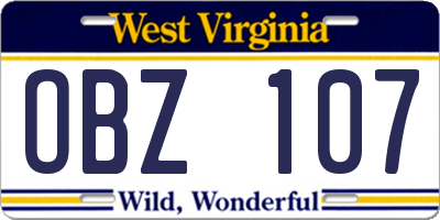 WV license plate OBZ107
