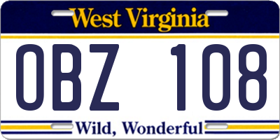 WV license plate OBZ108