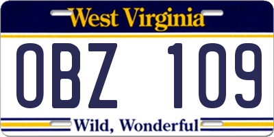 WV license plate OBZ109