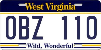 WV license plate OBZ110