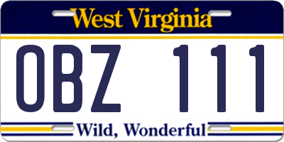 WV license plate OBZ111