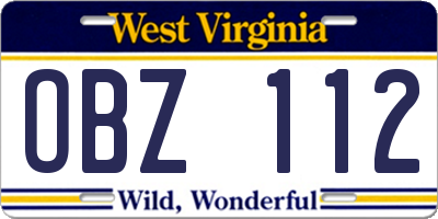 WV license plate OBZ112