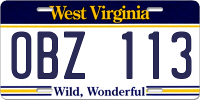 WV license plate OBZ113