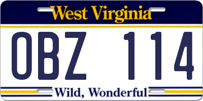 WV license plate OBZ114