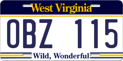WV license plate OBZ115