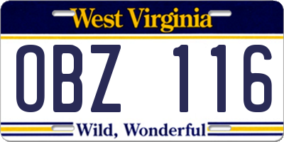 WV license plate OBZ116
