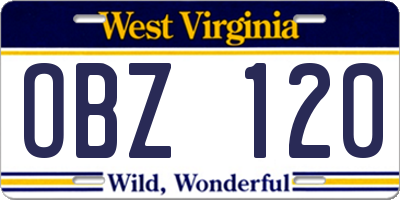 WV license plate OBZ120