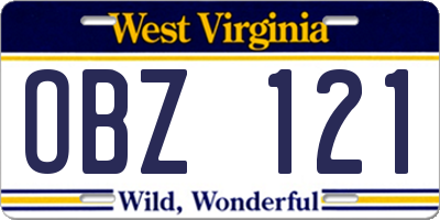 WV license plate OBZ121