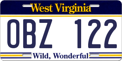 WV license plate OBZ122