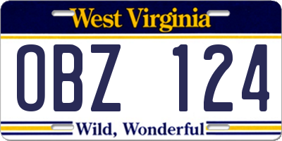 WV license plate OBZ124
