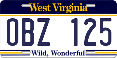 WV license plate OBZ125