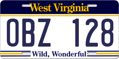 WV license plate OBZ128