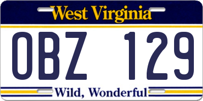WV license plate OBZ129