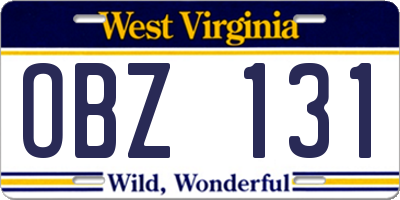 WV license plate OBZ131