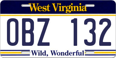 WV license plate OBZ132