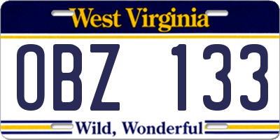 WV license plate OBZ133