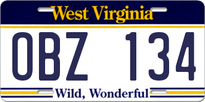 WV license plate OBZ134
