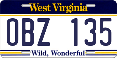 WV license plate OBZ135