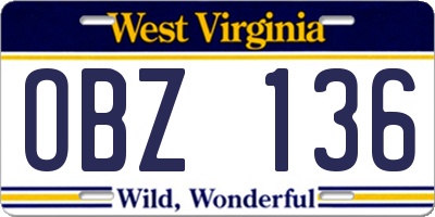 WV license plate OBZ136