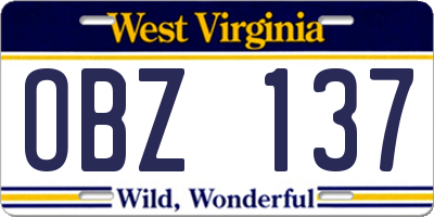 WV license plate OBZ137