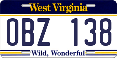 WV license plate OBZ138