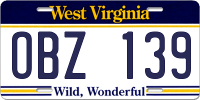 WV license plate OBZ139