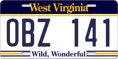 WV license plate OBZ141