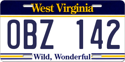 WV license plate OBZ142