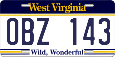 WV license plate OBZ143