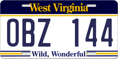 WV license plate OBZ144