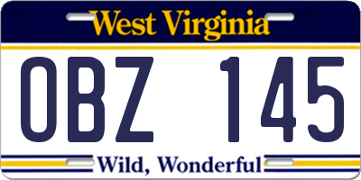 WV license plate OBZ145